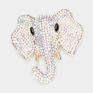 Gold Ab Elephant Rhinestone Crystal Statement Brooch Pin 3" Bling Accessories